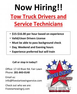 Five Star Towing Now Hiring