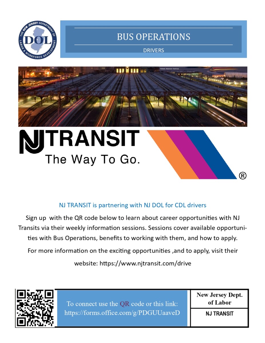 NJ TRANSIT is partnering with NJ DOL for CDL drivers Passaic County